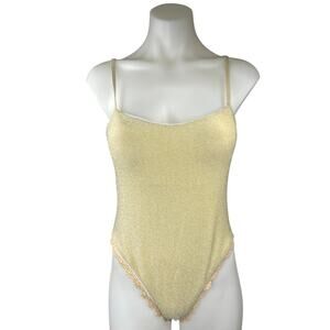 Maiyo Cristalina Women's Gold Metallic Sleeveless Cami Tank Bodysuit Top Size M